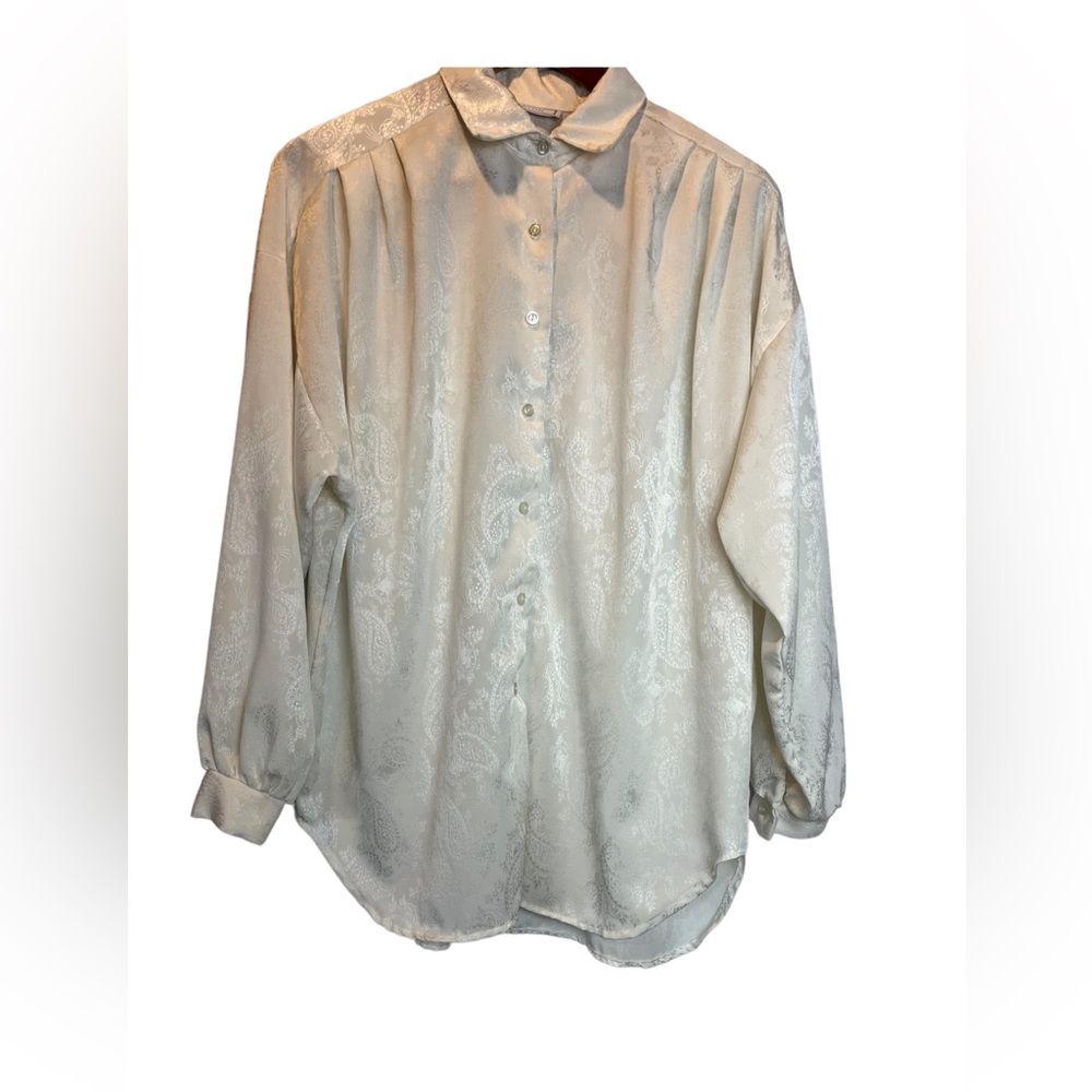 EATON Vintage Long Sleeve Button Down Blouse, Cream | 1X-2X